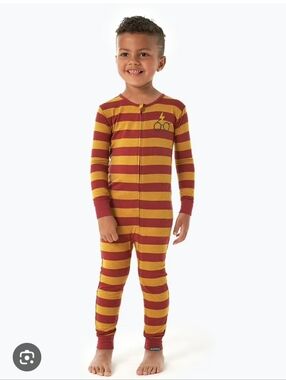 Modern Moments Harry Potter Kids Striped One-Piece Pajamas in Red and Mustard 4T